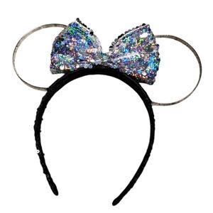 Disney Sequin Minnie Mouse Ears Headband – Silver Bow